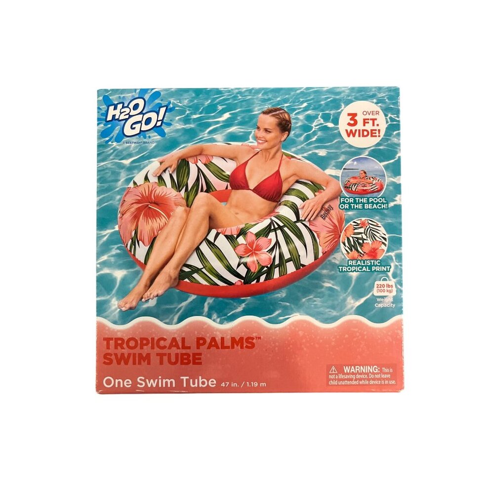 Bestway H2O Swim Tube NEW Tropical Palms Plastic Inflatable Pink Green